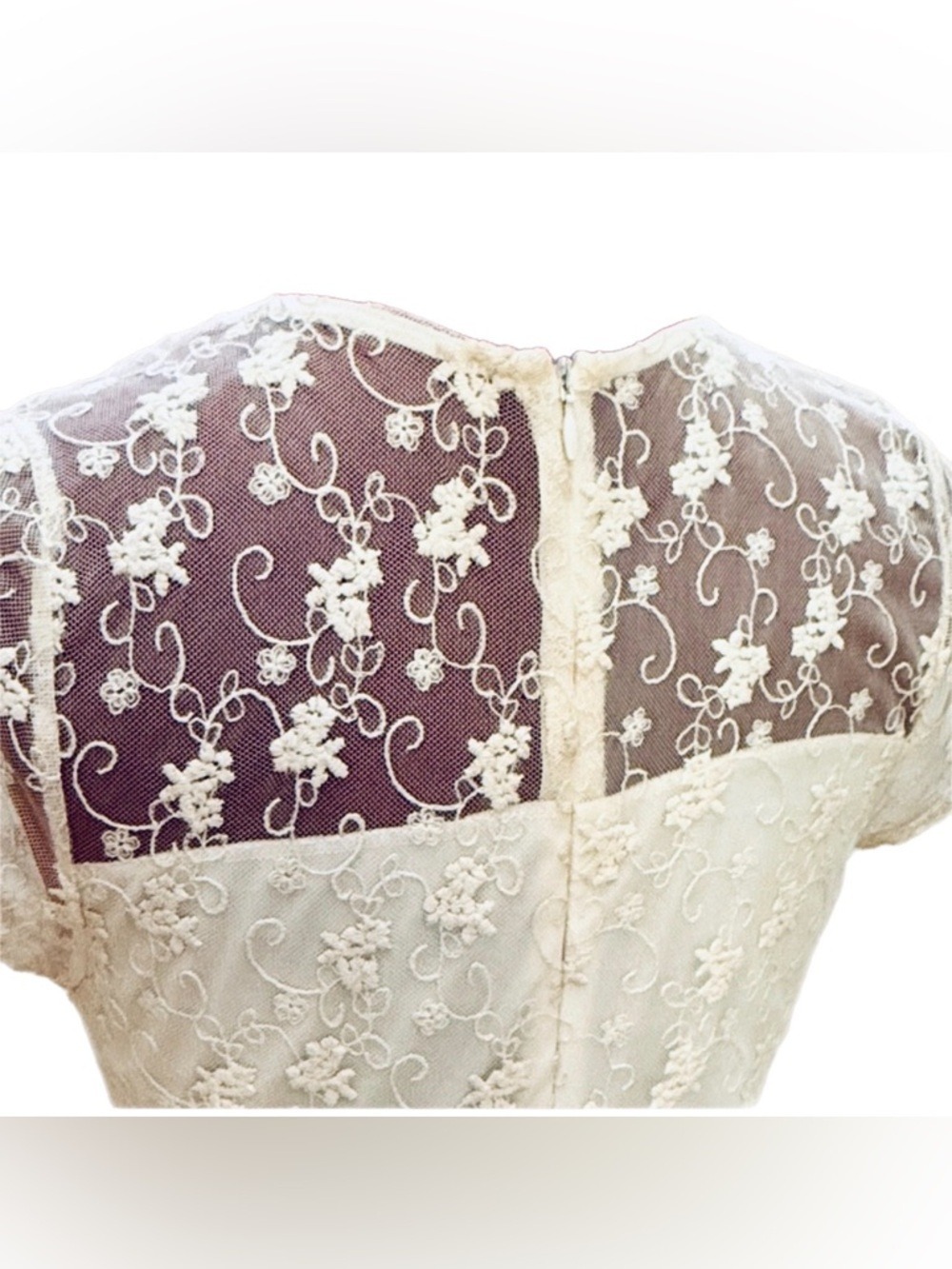 Free People Ivory Lace Mini Dress Sheer Floral Boho Bridal Large - Picture 8 of 8
